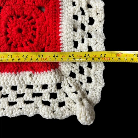 Handmade Crochet Afghan Throw Blanket Rainbow Squares Vintage White Ruffled Edge - Picture 6 of 6